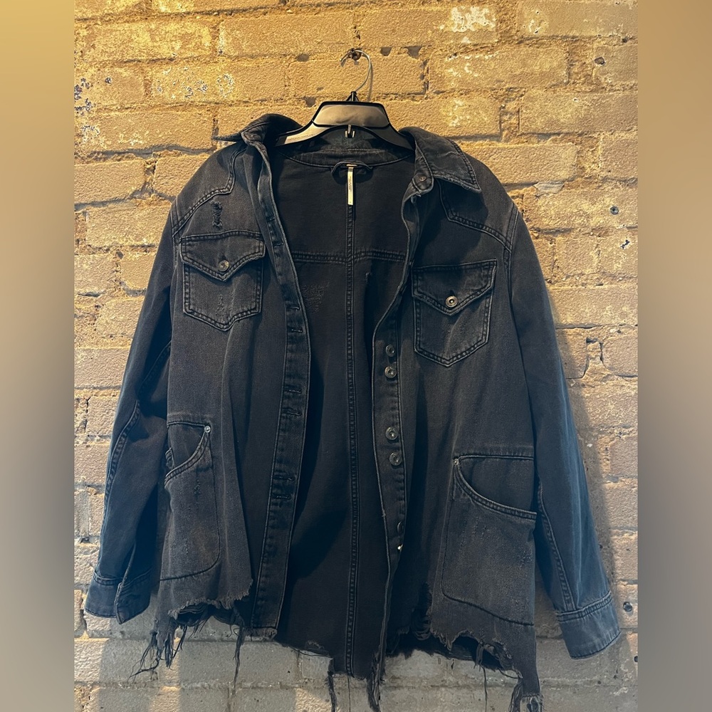 Free people. Long black Jean jacket. Size small.